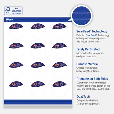 Avery Silver-Snowflakes Matte Blank Card, White, 120/Pack (S00-FK5)