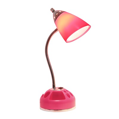 Creekwood Home Sleek Essentials 19.5 Basic Swivel Desk Lamp with Charging Outlet and Storage, Pink
