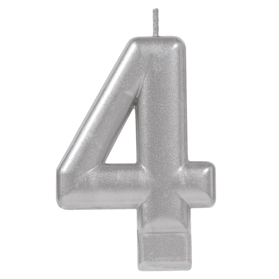 Party City Number 4 Birthday Candle, Silver (AM170580)