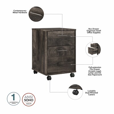 Bush Furniture Key West 60" L-Shaped Desk with 2-Drawer Mobile File Cabinet, Dark Gray Hickory (KWS013GH)
