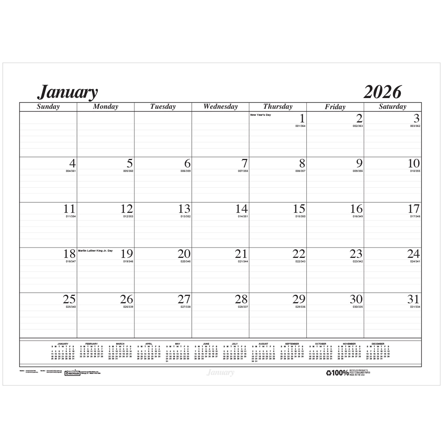 2026 House of Doolittle 22 x 17 Monthly Desk Pad Calendar Refill, Black/White (126-26)