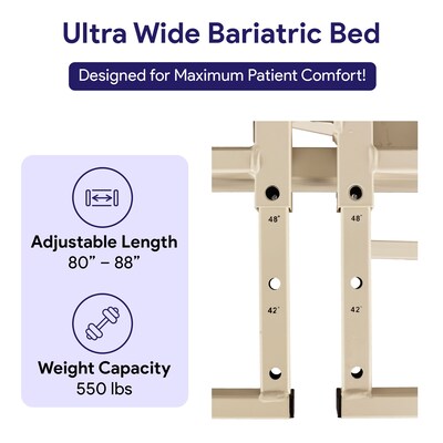 Medacure Super Low Fully Electrical Adjustable Bariatric Hospital Bed, 8 Function Hi/Lo Hand Pendant, Maple (MC-SLB42MP)