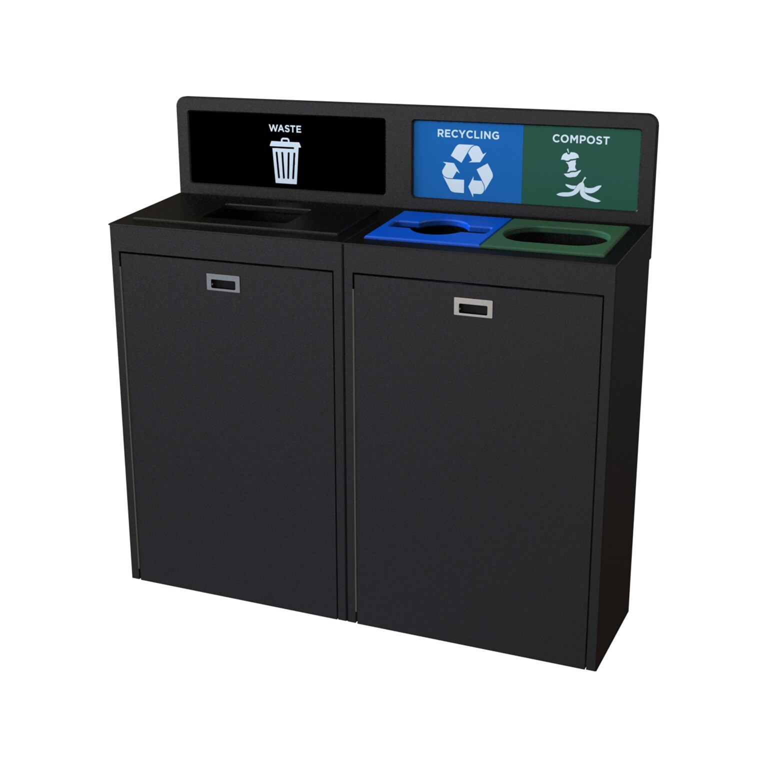 CleanRiver TIM Plastic Three-Stream Recycling Station, 44 Gallon, Black (TIM44-3-WRC-BK)