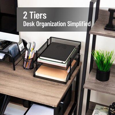 Mind Reader 2-Tier Stackable Paper Desk Tray, Metal Mesh, Black, 2/Set (2CSTACK2-BLK)