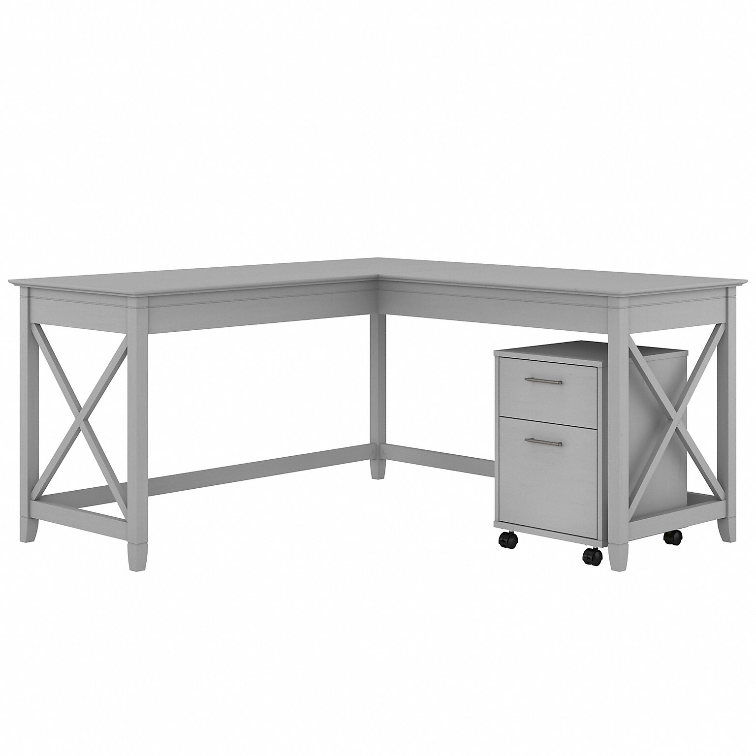Bush Furniture Key West 60W L Shaped Desk with 2 Drawer Mobile File Cabinet, Cape Cod Gray (KWS013CG)
