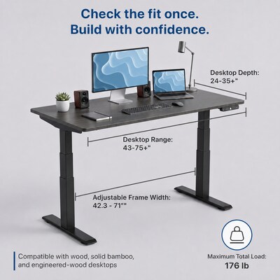 Uncaged Ergonomics Rise Up 3-stage Dual Motor Electric Standing Desk Frame, Black, Desktop Not Included (RUB)