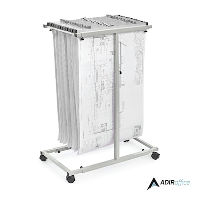 AdirOffice Steel Mobile Blueprint Storage File Storage Cart with (12) 30" Hanging Clamps, Beige (614-6036)