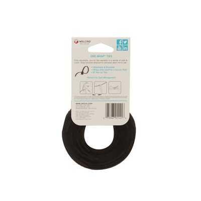 Velcro Brand One-Wrap Thin Cable Ties 1/4" x 8", Black, 25/Pack (91141)