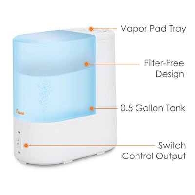 Crane Ultrasonic Warm Mist Tower Humidifier 0.5-Gallon, White (EE-5200)