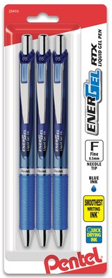 Pentel EnerGel RTX Retractable Gel Pens, Needle Tip Fine Point, Blue Ink, 3/Pack (BLN75BP3C)