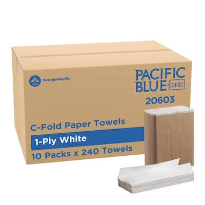 Pacific Blue Basic C-Fold Paper Towels, 1-ply, 240 Sheets/Pack, 10 Packs/Carton (20603)