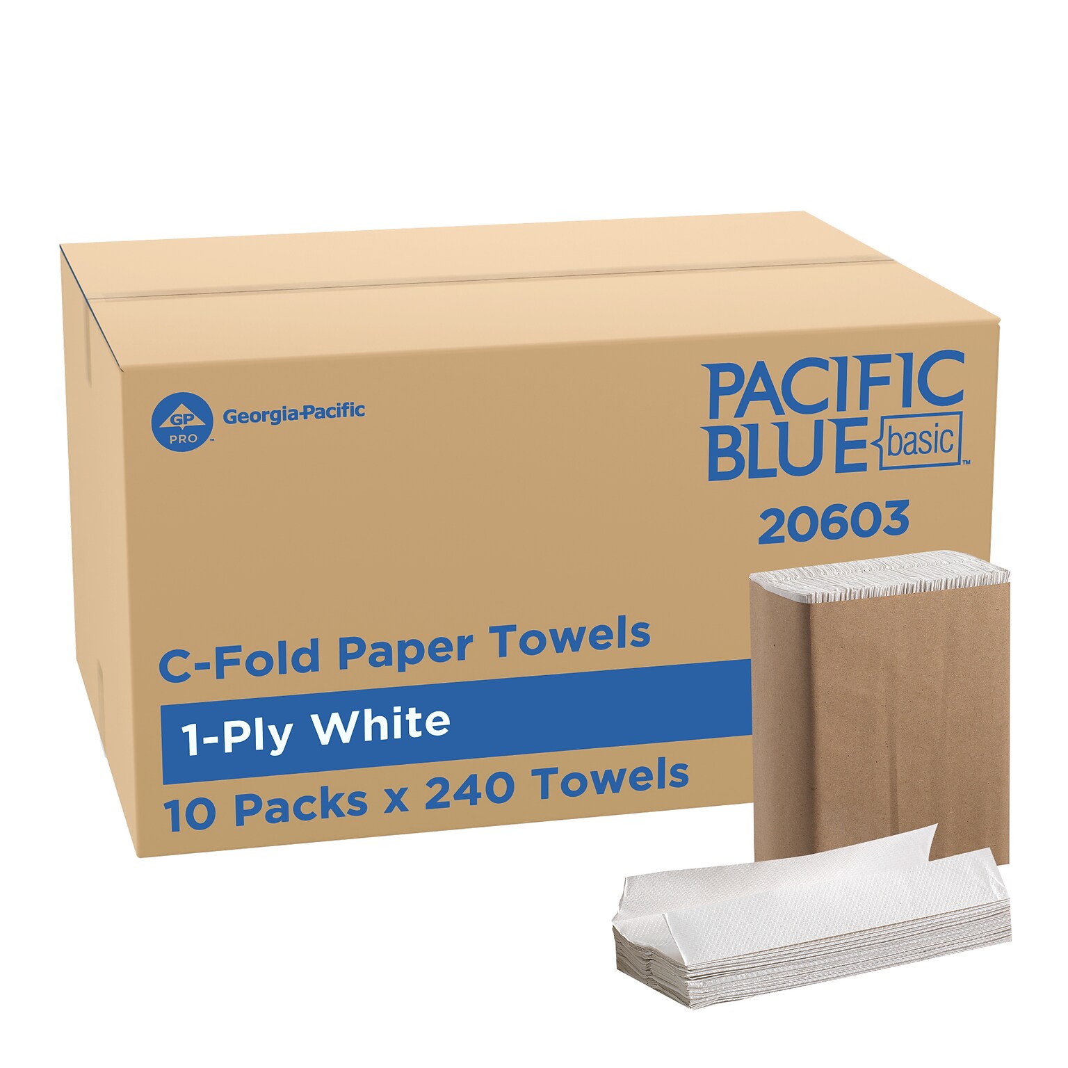 Pacific Blue Basic C-Fold Paper Towels, 1-ply, 240 Sheets/Pack, 10 Packs/Carton (20603)