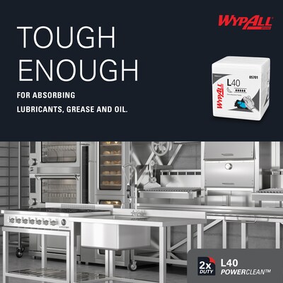 WypAll PowerClean L40 Cellulose Cleaning Wipers, 12" x 12.5", White, 56 Wipers/Box, 18/Carton (05701)
