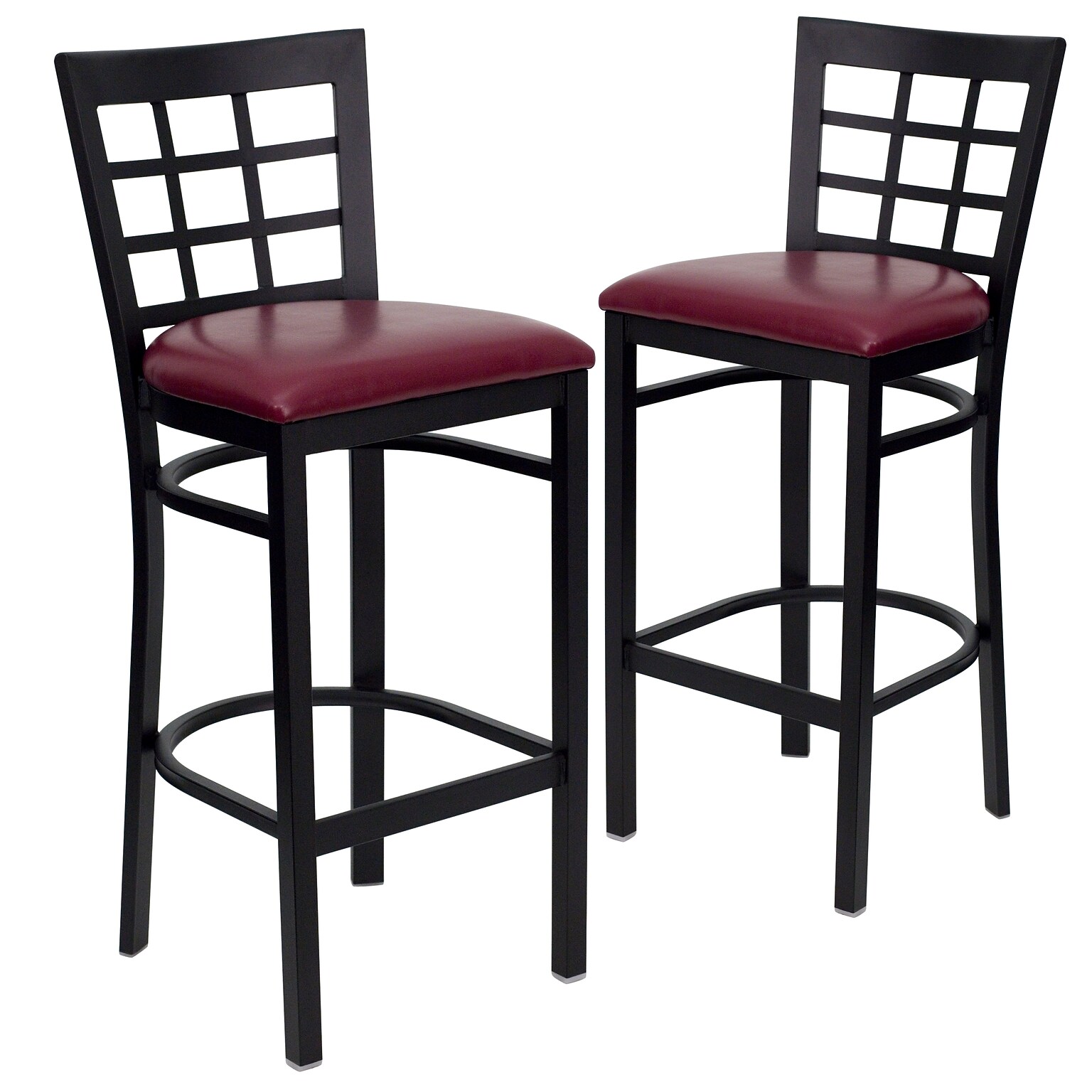 Flash Furniture HERCULES Traditional Metal Window Back Restaurant Barstool, Black/Burgundy, 2-Pieces/Pack (2XU6R7BWINBBGV)