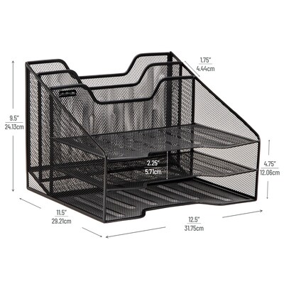 Mind Reader 5-Compartment Metal Mesh File Organizer, Black (MESHBOX5-BLK)