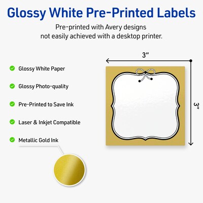 Avery Square Laser/Inkjet Multipurpose Labels, 3 x 3, White, 60/Pack (19479370964)