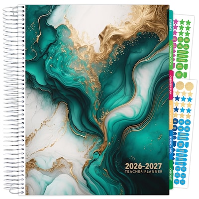 2026-2027 Excello Brands Teal Gold Marble 8.5 x 11 Academic Weekly & Monthly Teacher Planner, Paperboard Cover