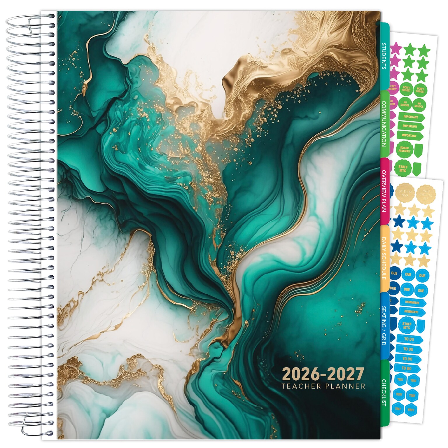 2026-2027 Excello Brands Teal Gold Marble 8.5 x 11 Academic Weekly & Monthly Teacher Planner, Paperboard Cover
