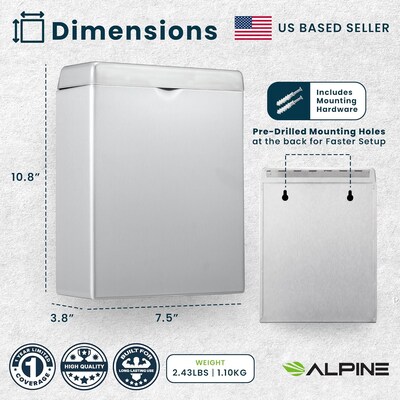 Alpine Industries Sanitary Receptacle, Stainless Steel, 2/Pack (451-SSB-2PK)
