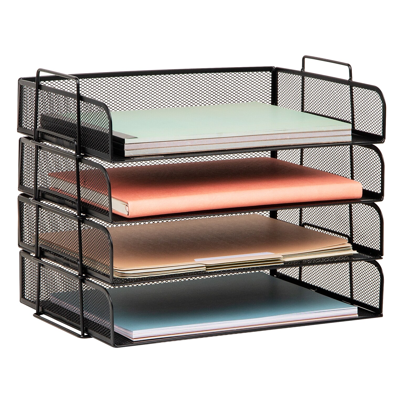 Mind Reader Metal Side Loading Stackable Letter Tray, Letter Size, Black (DSTACK4-BLK)