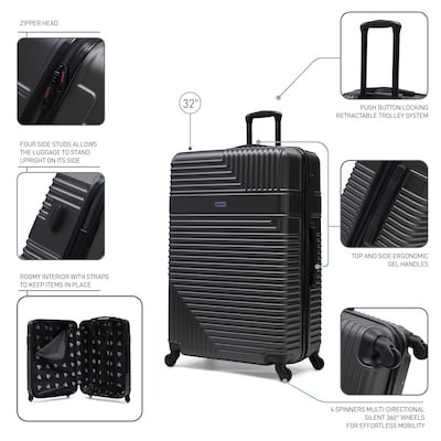 InUSA Resilience 33.6" Hardside Suitcase, 4-Wheeled Spinner, TSA Checkpoint Friendly, Coal (IURES00XL-COA)