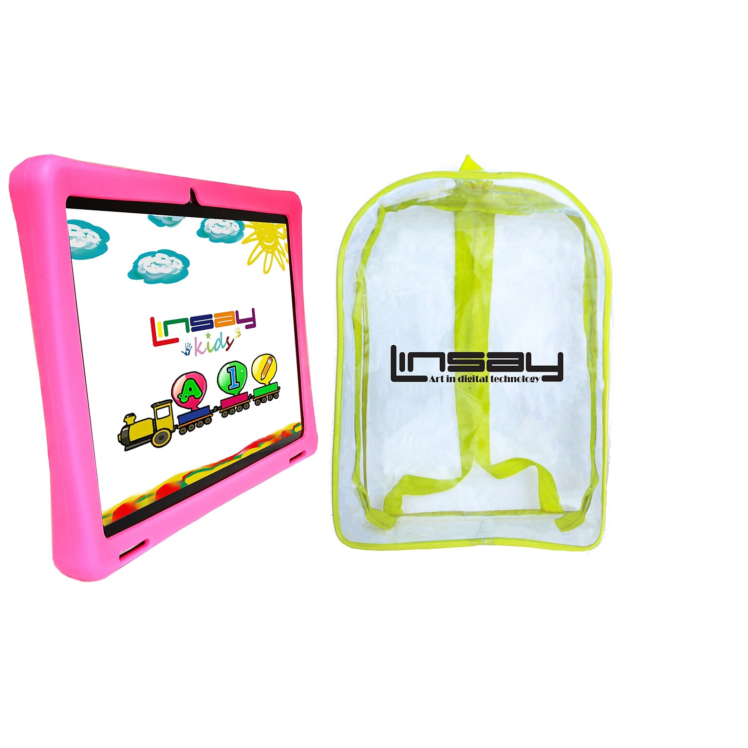 Linsay Octa Core 10.1 Tablet, 4GB RAM, 128GB Storage, Android 13, Bundled with Pink Kids Case, Backpack, and Stylus Pen
