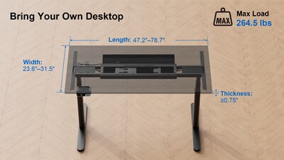 ErgoAV Adjustable Height Legs for Sit Stand Desk/Table, Black (ERDF1-01B)