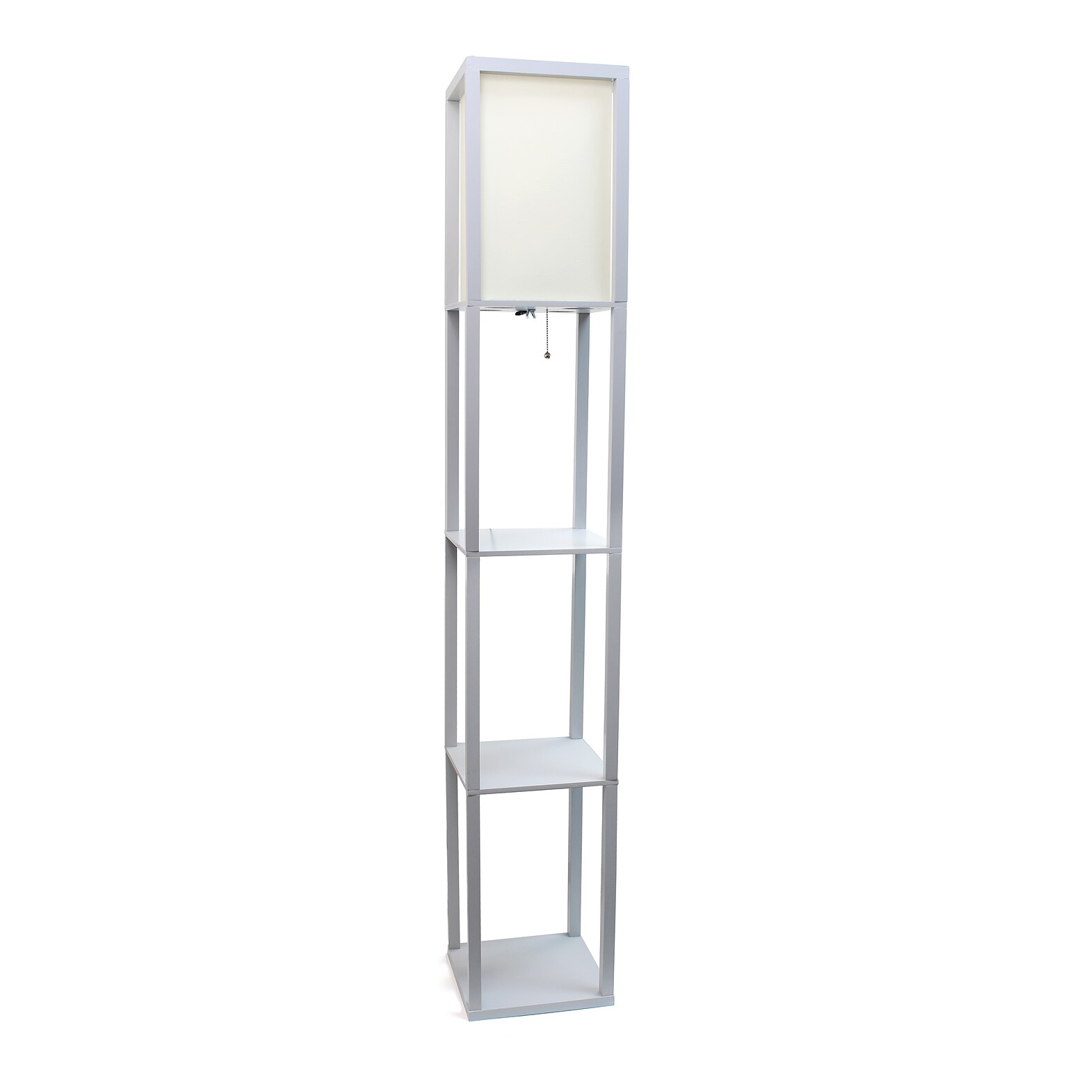 Simple Designs 62.50 Floor Lamp Etagere Organizer Storage Shelf with Linen Shade, Grey (LF1014-GRY)