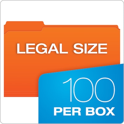 Pendaflex File Folder, 1-Tab, Assorted, Legal Size, Orange, 100/Box (R153 1/3 ORA)