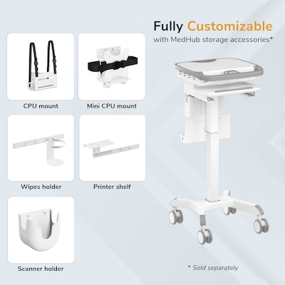 Mount-It! MedHub Powered Mobile Medical Cart Workstation with Motorized Height Adjustment & Elora Power Kit (MI-16058)