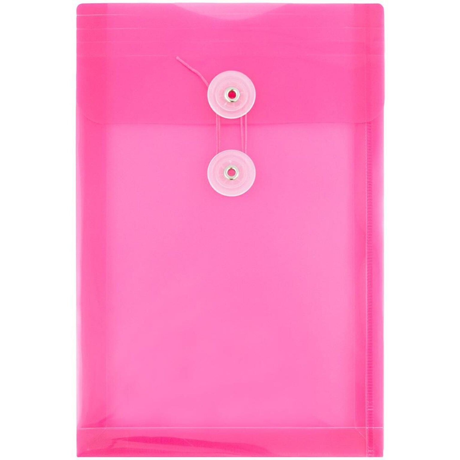JAM Paper Premium Plastic Filing Envelope with Button & String Closure, 6 1/4 x 9 1/4, Fuchsia Pink, 3/Pack (472B1FUX3)