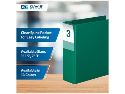 Davis Group Premium Economy 3" 3-Ring Non-View Binders, D-Ring, Green, 6/Pack (2305-04-06)