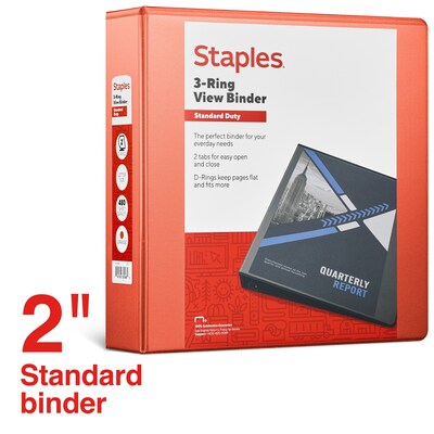 Staples® Standard 2 3 Ring View Binder with D-Rings, Orange (26446-CC)
