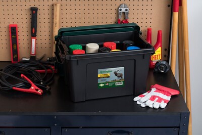 Remington Store-It-All 5 Gal. Storage Container with Latching Lid, Plastic, Black & Green, 4/Pack (586518)