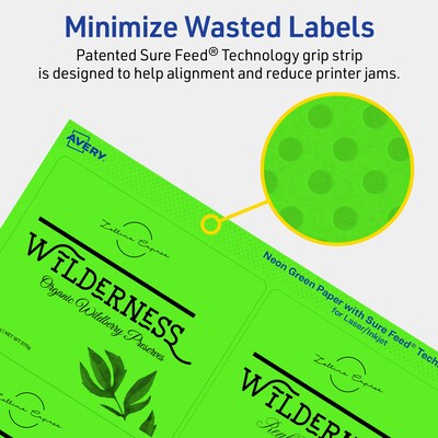 Avery Laser/Inkjet Multipurpose Rectangle Labels, 3-1/3" x 4", Neon Green, 120/Pack (94215)