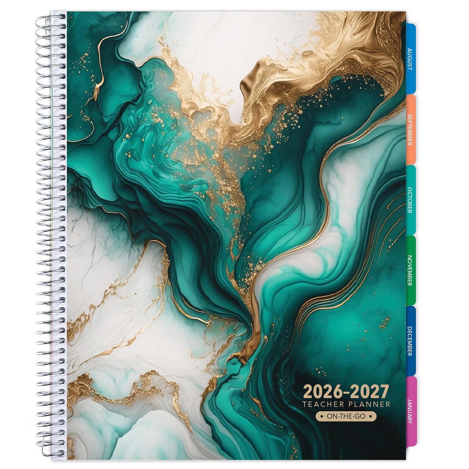 2026-2027 Excello Brands 8.5 x 11 Academic Weekly & Monthly Teacher Planner, Paperboard Cover, Teal Gold Marble (TP-AY26-0054)