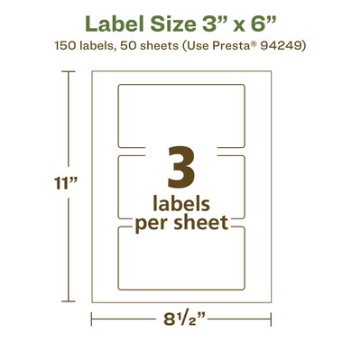 Avery EcoFriendly Laser/Inkjet Rectangle Multipurpose Labels, 3" x 6", White, 150/Box (94249)
