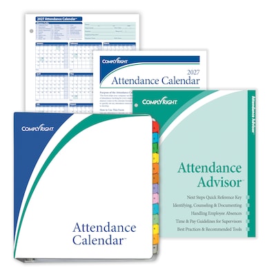 ComplyRight 2027 Attendance Calendar Set, 100 Forms/Pack (A1411W16PK100)