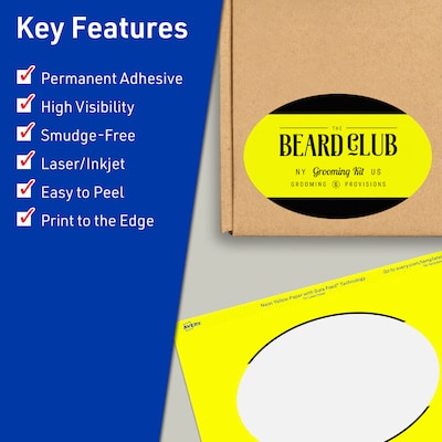 Avery Oval Laser/Inkjet Multipurpose Labels, 4 x 6, Neon Yellow (160/Box)