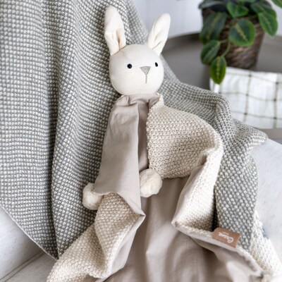 Crane Baby Avery Organic Baby Lovey Blanket, Ollie The Bunny (BC-150BL-2)