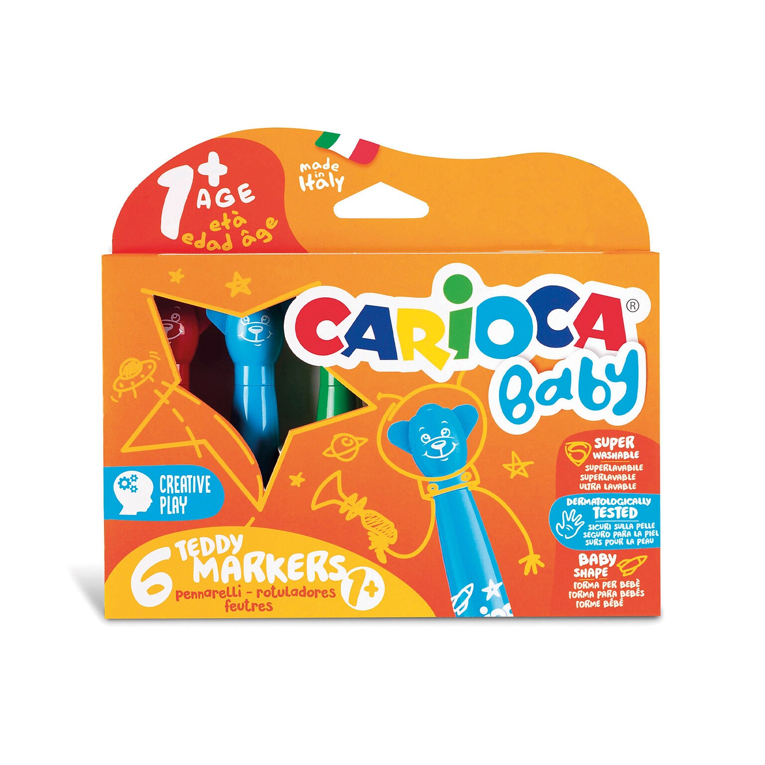 CARIOCA Baby Washable Kids Markers, Rounded Nib, Assorted Colors, 6/Set (CRA42815)
