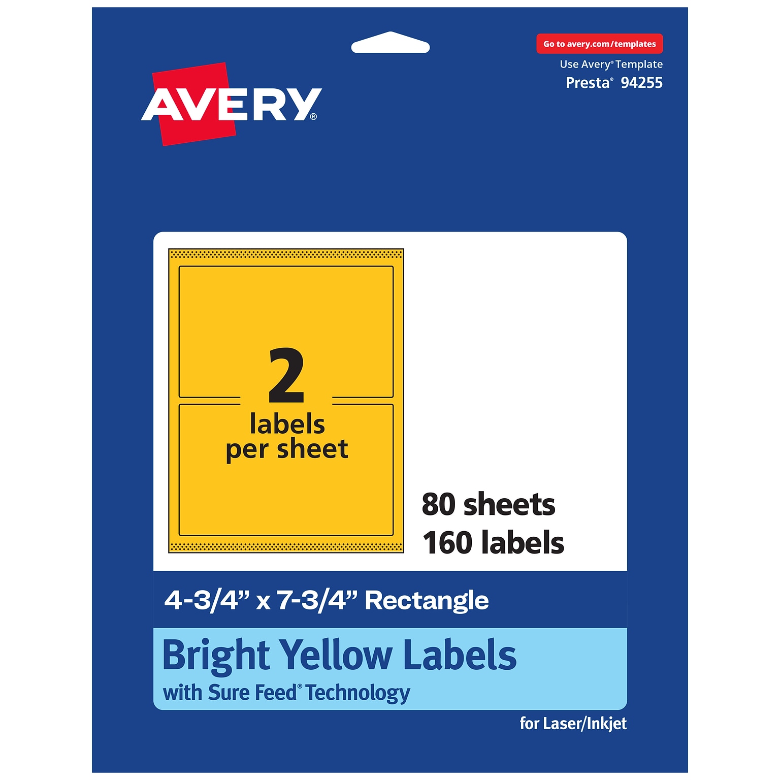 Avery Rectangle Laser/Inkjet Multipurpose Labels, 4.75 x 7.75, Bright Yellow (160/Box)