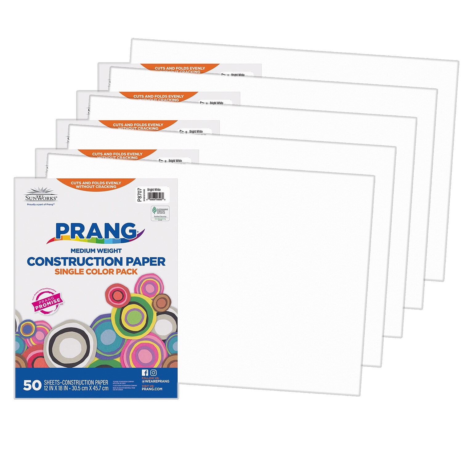 Prang 12 x 18 Construction Paper, Bright White, 50 Sheets/Pack, 5 Packs/Bundle (PAC8707-5)