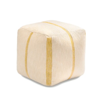 Anji Mountain Waterbury Beige Honey Mustard Fabric Square Pouf Ottoman (AMBPF114-1818)