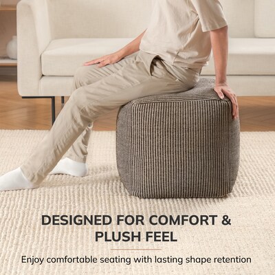 Anji Mountain Madison Ivory Mocha Bisque Fabric Square Pouf Ottoman (AMBPF104-1818)