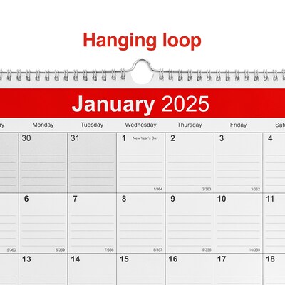 2025 Staples 12" x 17" Wall Calendar, White/Red (ST53913-25)