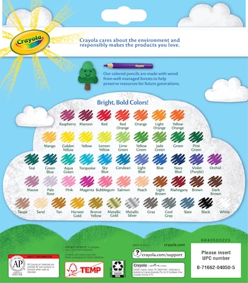 Crayola Kids Colored Pencils, Assorted Colors, 50/Box (68-4050)