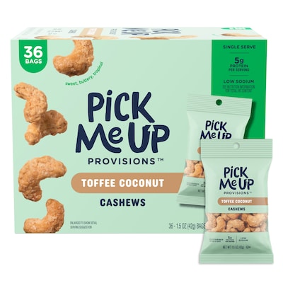 Pick Me Up Provisions™ Toffee Coconut Cashews, 1.5 oz., 36 Bags/Box (PM63390)