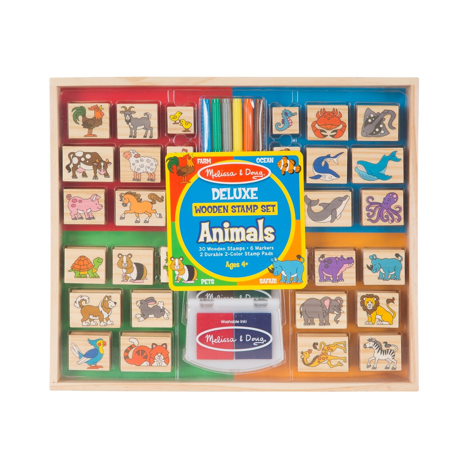 Melissa & Doug Deluxe Wooden Stamp Set, Animals (2394)