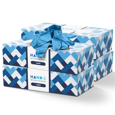Hand-E Blue Nitrile Disposable Gloves, Latex-Free, Powder-Free, Large, 400 Count (HND-82723H-4A)
